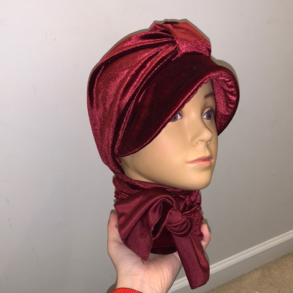 Red Velvet Turban and Scarf / Hijab Headcovering